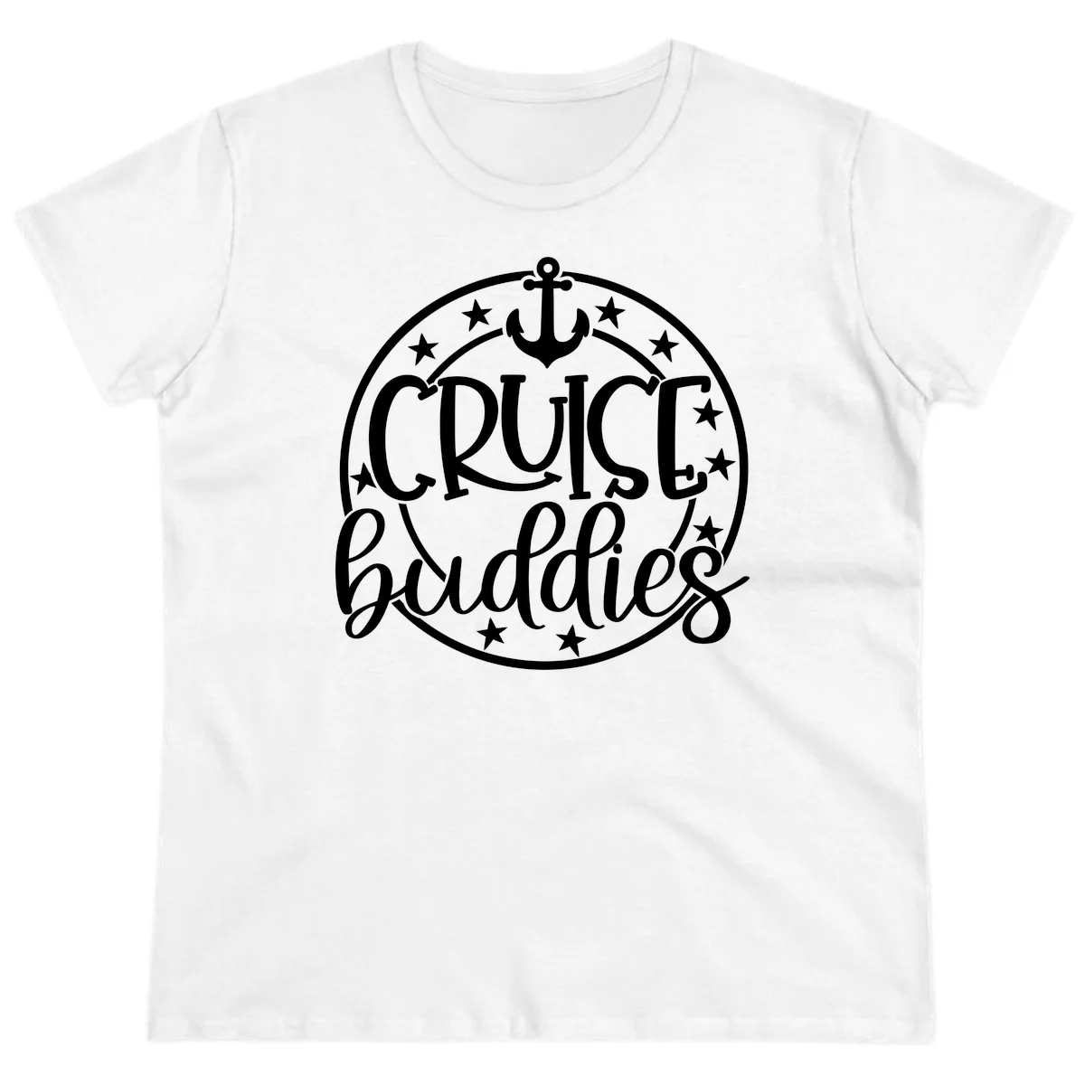 Cruise Buddies Anchor Circle Ladies Tee in White