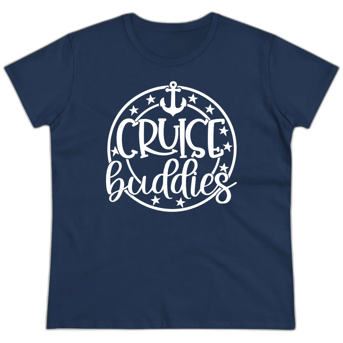 Cruise Buddies Anchor Circle Ladies Tee in Navy