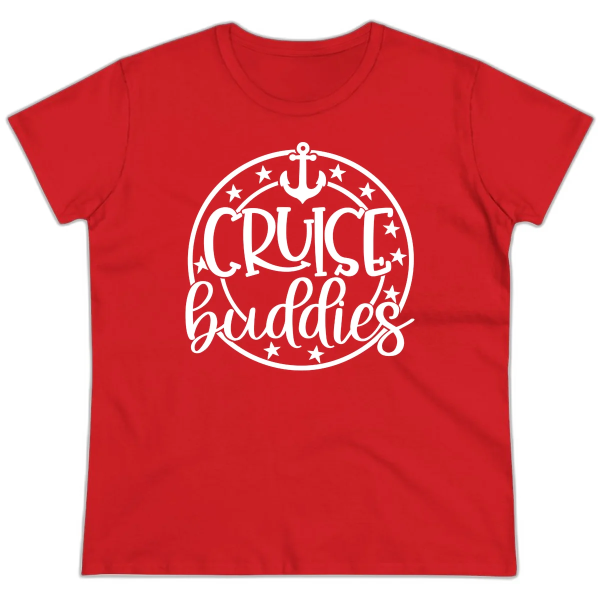 Cruise Buddies Anchor Circle Ladies Tee in Red