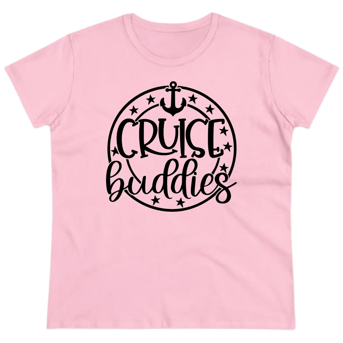 Cruise Buddies Anchor Circle Ladies Tee in Light Pink