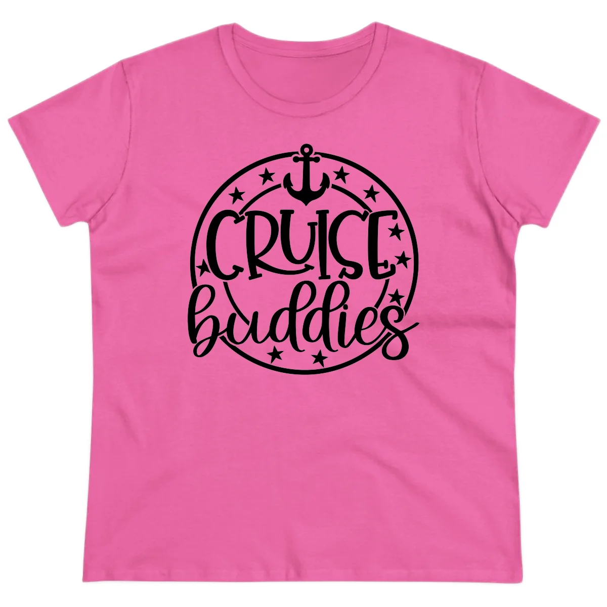 Cruise Buddies Anchor Circle Ladies Tee in Azalea