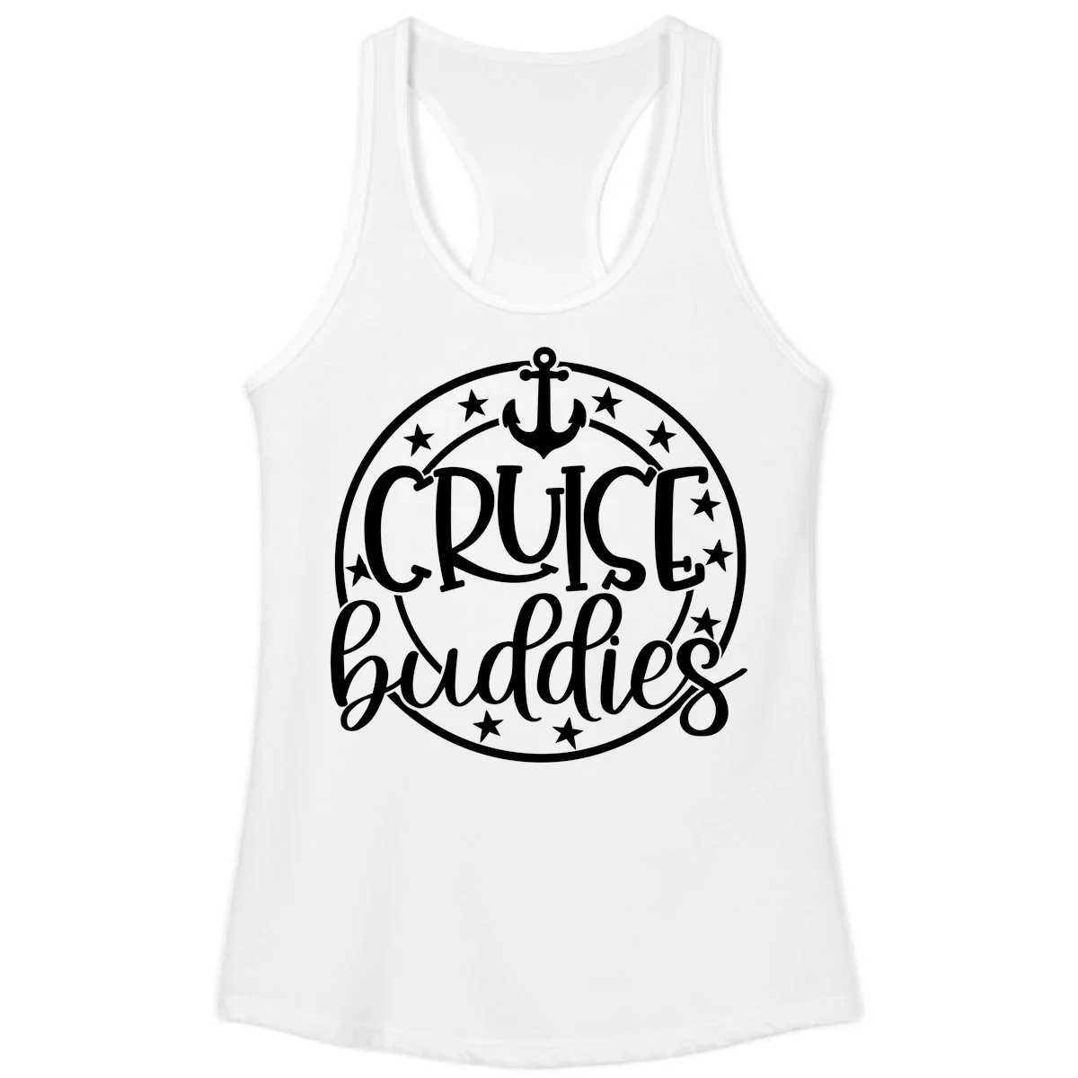 Cruise Buddies Anchor Circle Ladies Tank in White