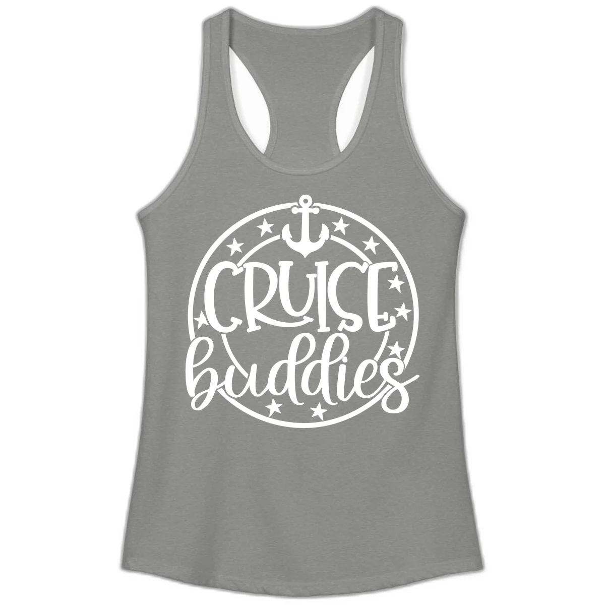 Cruise Buddies Anchor Circle Ladies Tank in Heather Grey