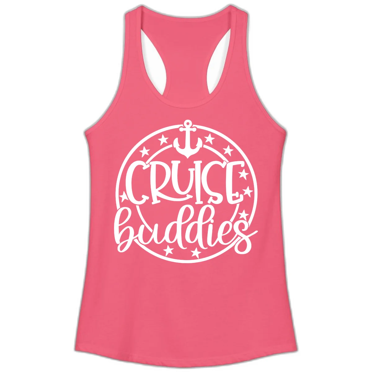 Cruise Buddies Anchor Circle Ladies Tank in Hot Pink