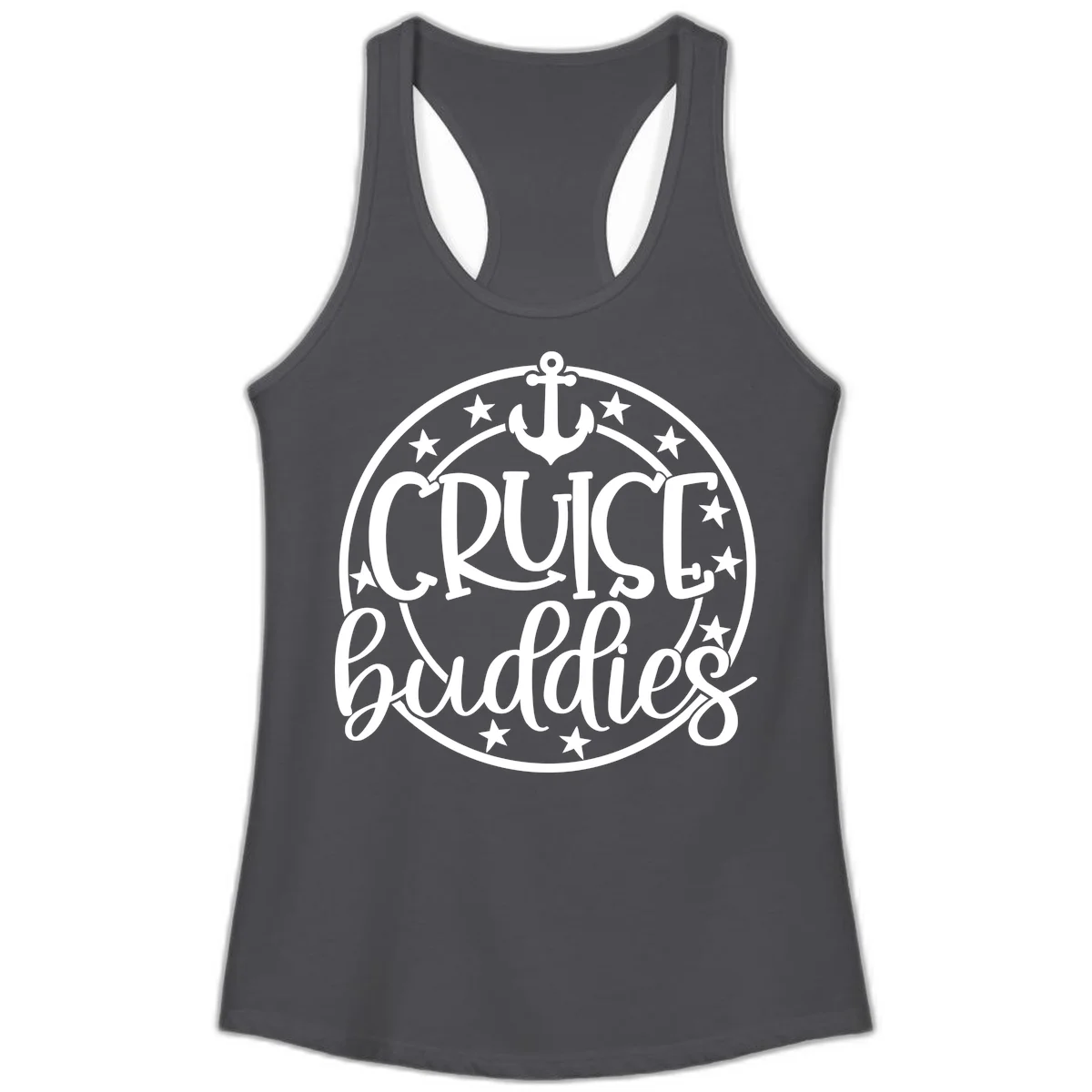 Cruise Buddies Anchor Circle Ladies Tank in Solid Dark Gray