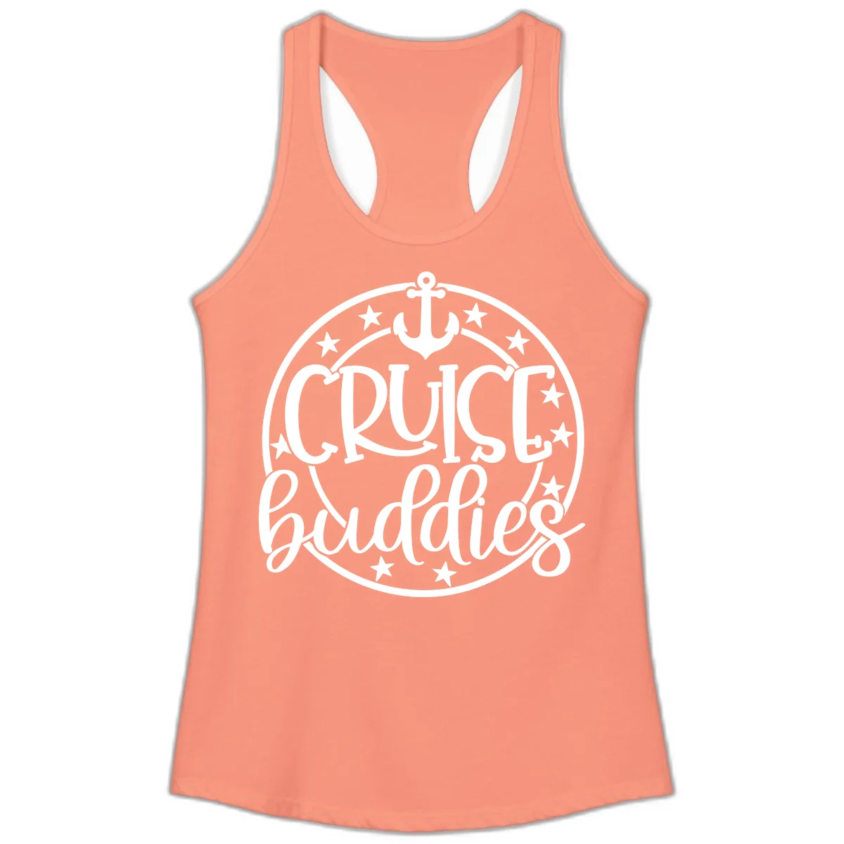 Cruise Buddies Anchor Circle Ladies Tank in Solid Light Orange