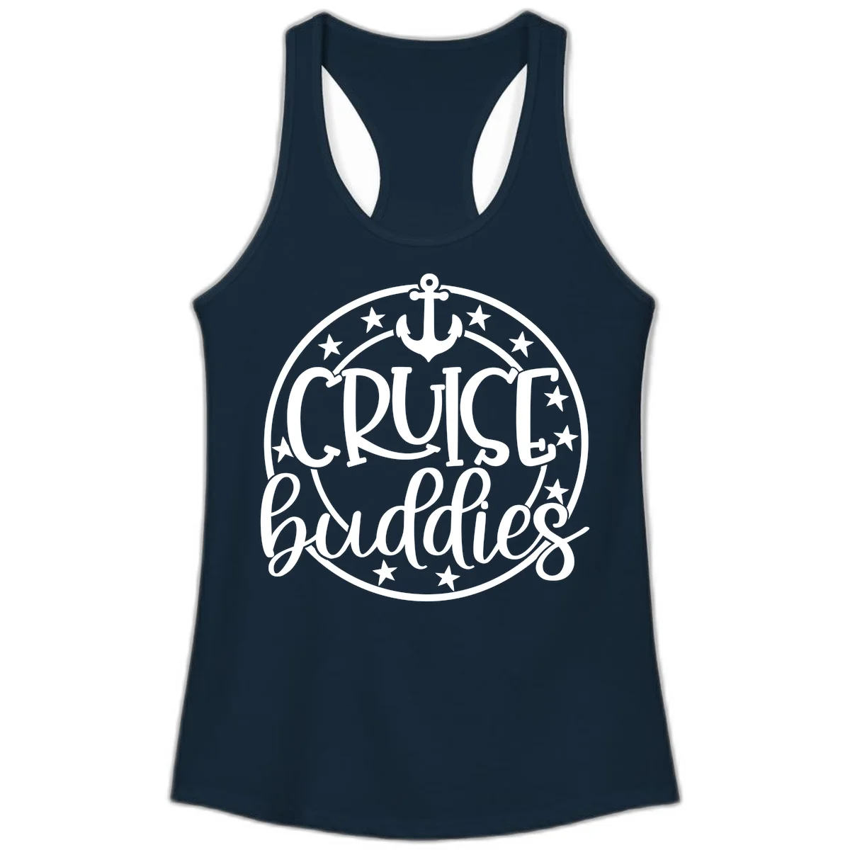 Cruise Buddies Anchor Circle Ladies Tank in Solid Midnight Navy