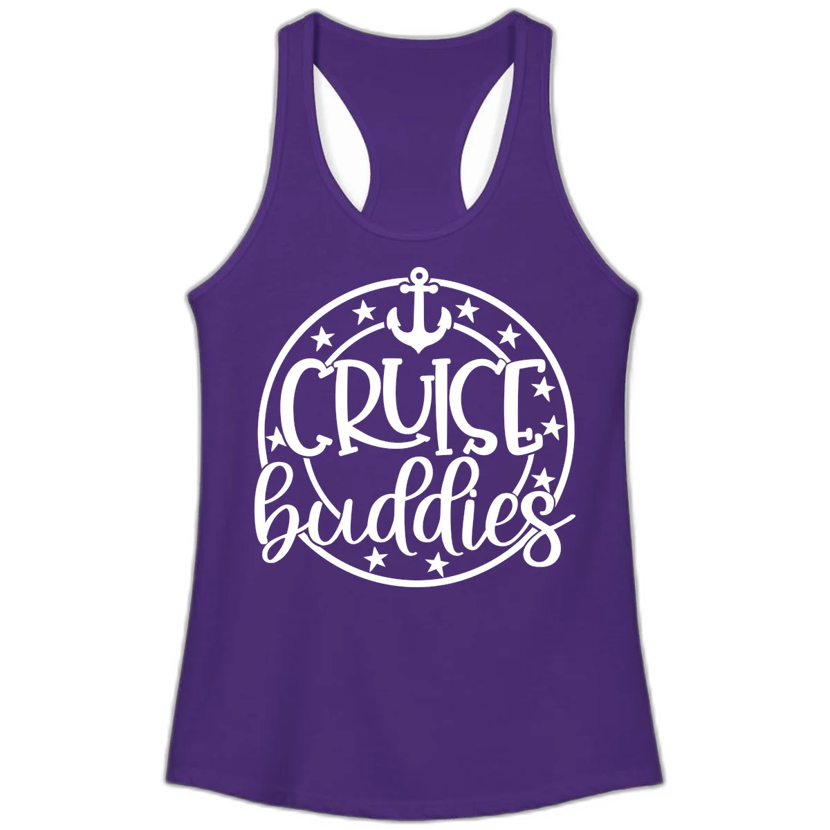 Cruise Buddies Anchor Circle Ladies Tank in Solid Purple Rush