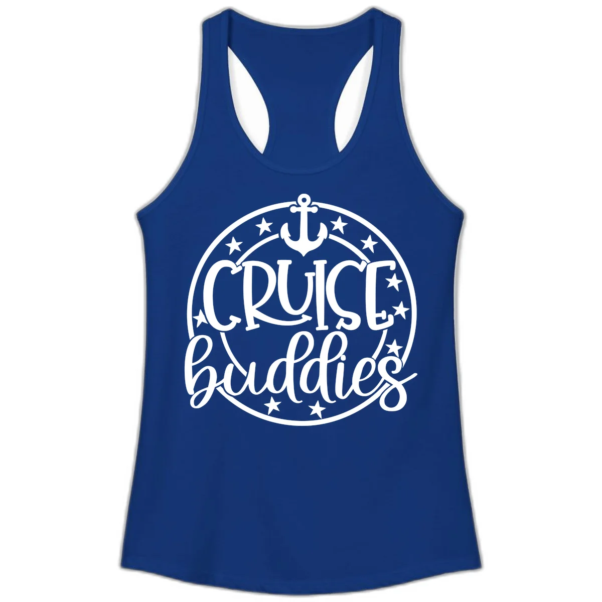 Cruise Buddies Anchor Circle Ladies Tank in Solid Royal