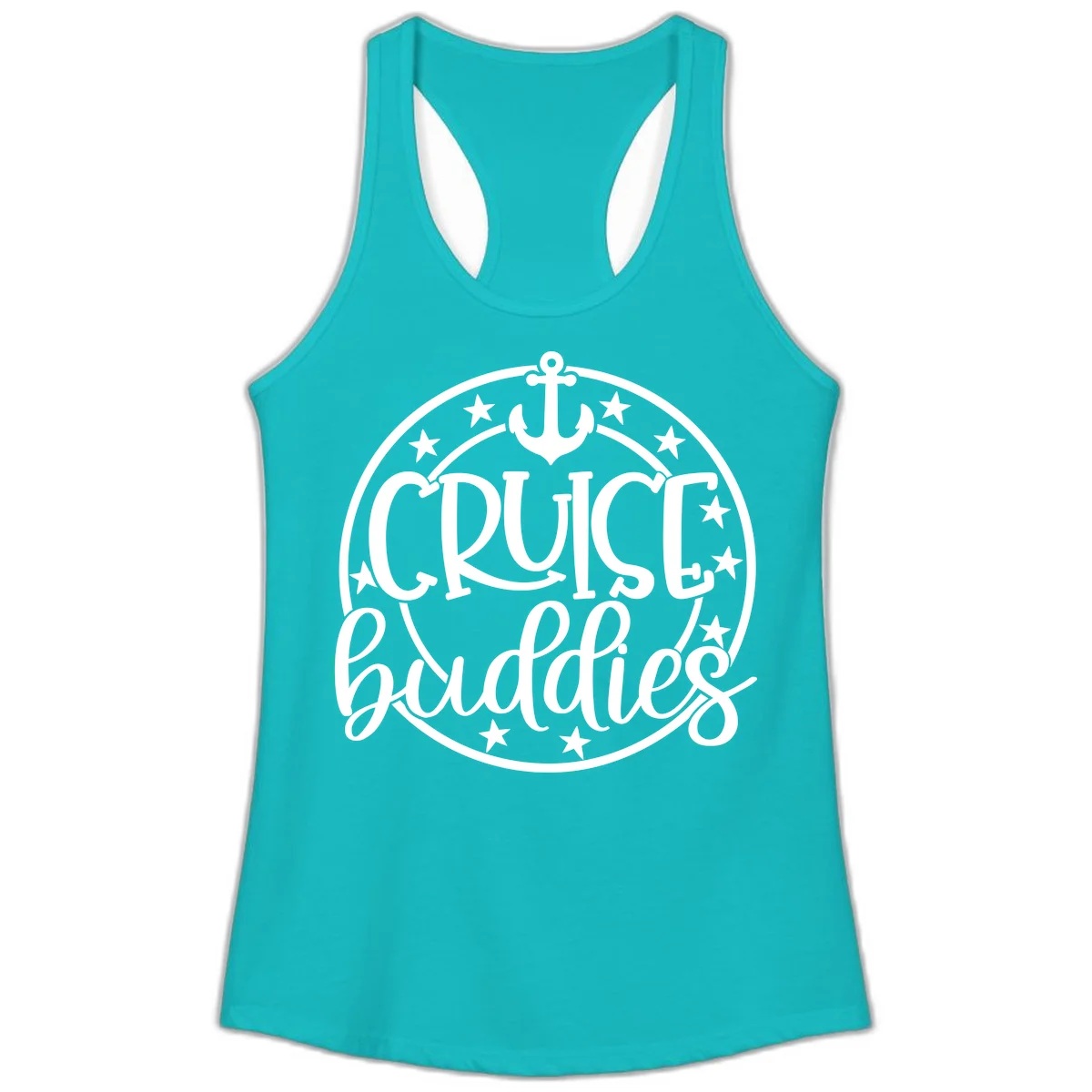 Cruise Buddies Anchor Circle Ladies Tank in Tahiti Blue