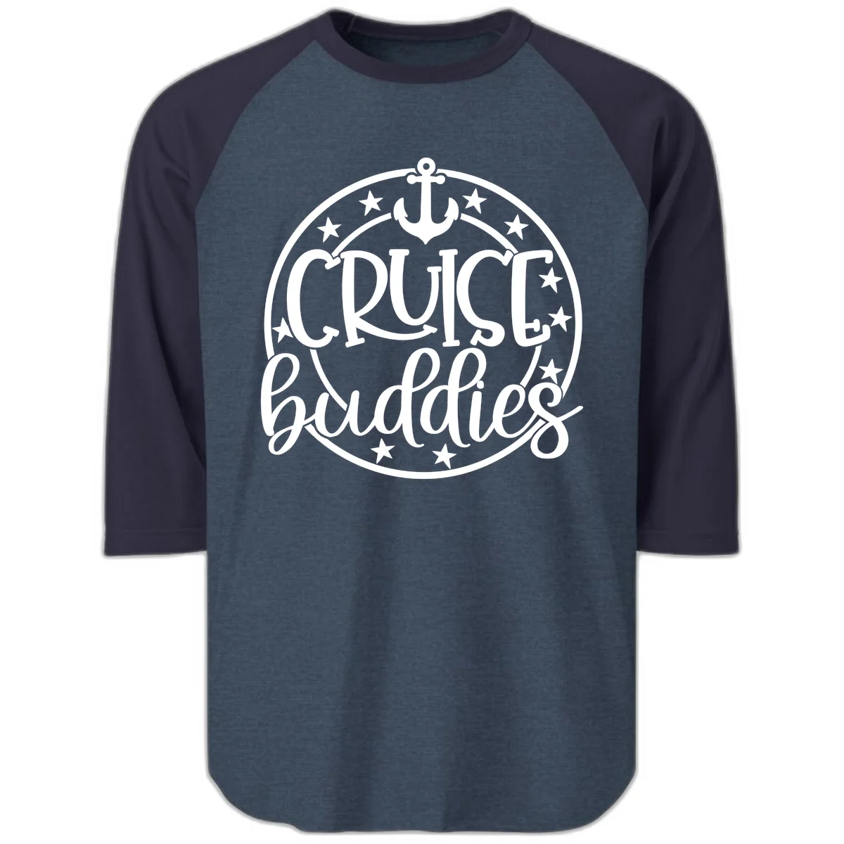 Cruise Buddies Anchor Circle Raglan 3/4 in Heather Denim Navy