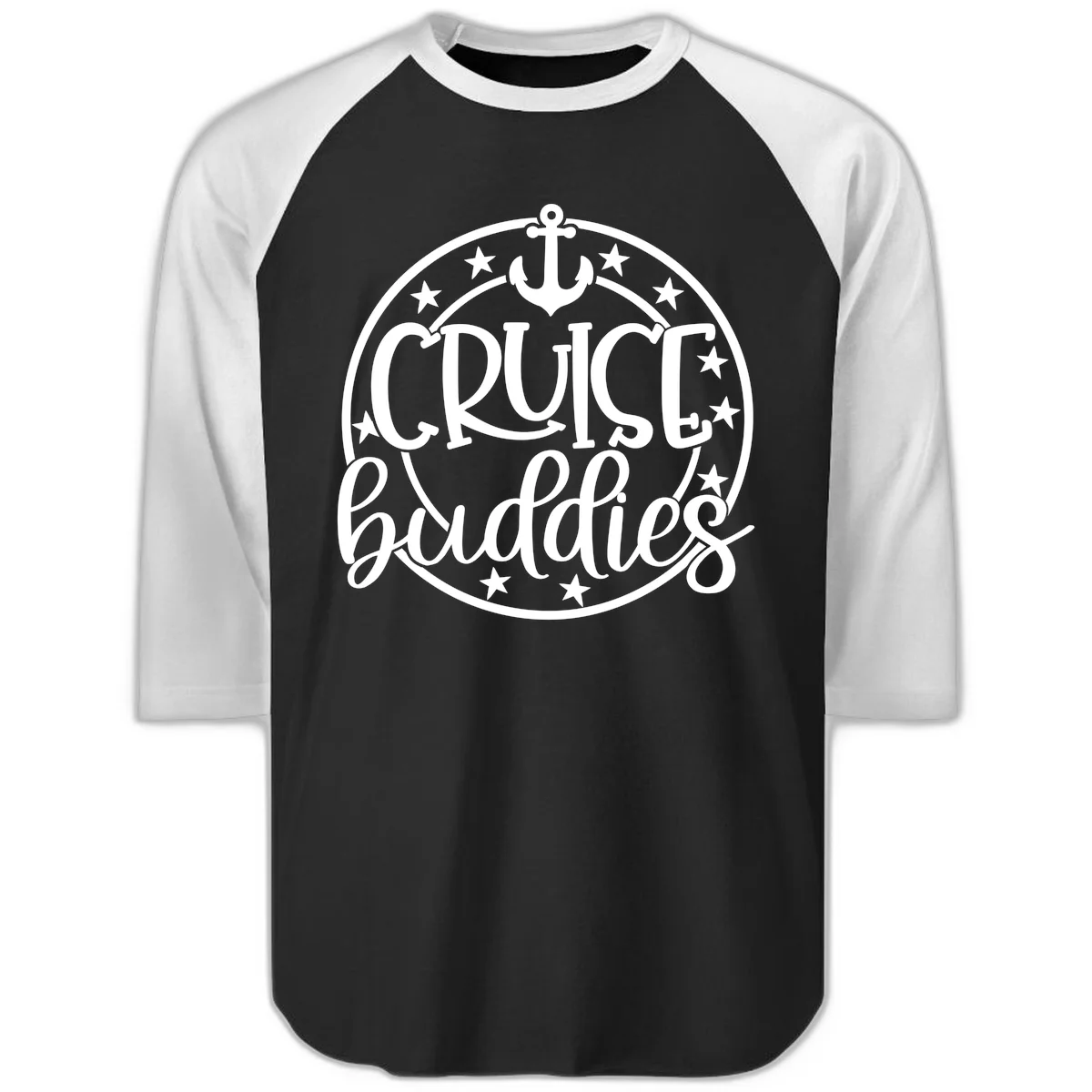 Cruise Buddies Anchor Circle Raglan 3/4 in Black White