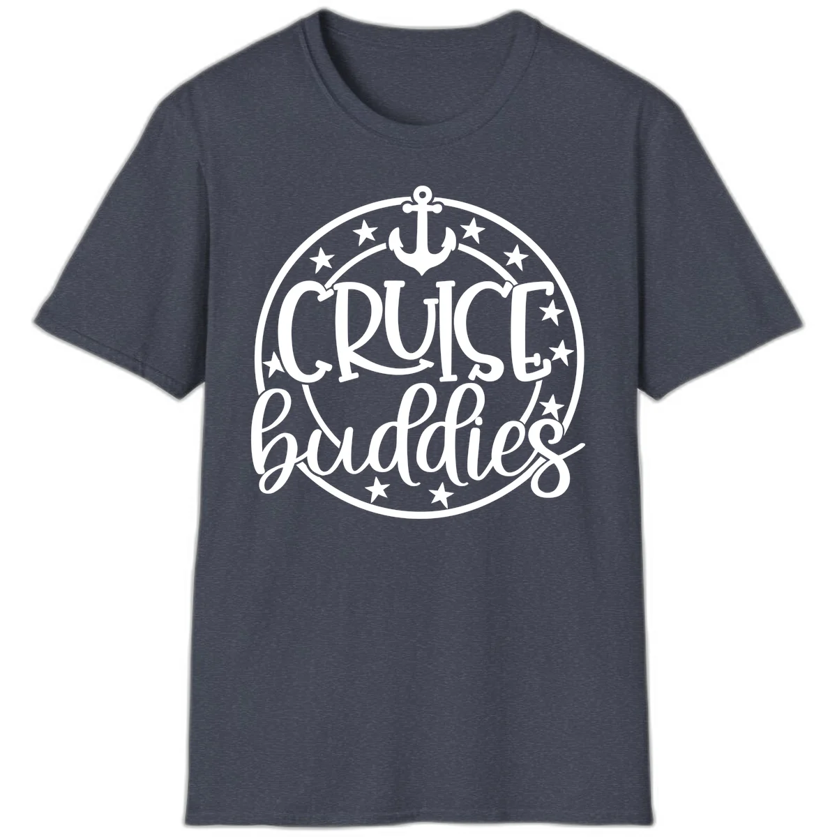 Cruise Buddies Anchor Circle T-Shirt in Heather Navy