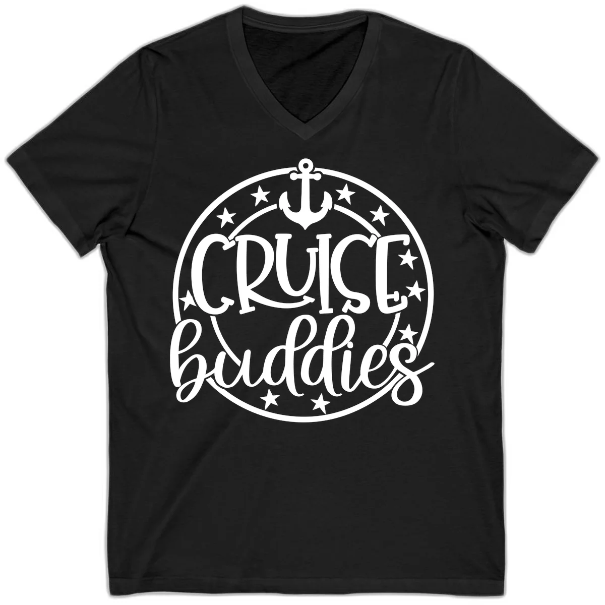 Cruise Buddies Anchor Circle V-Neck in Black