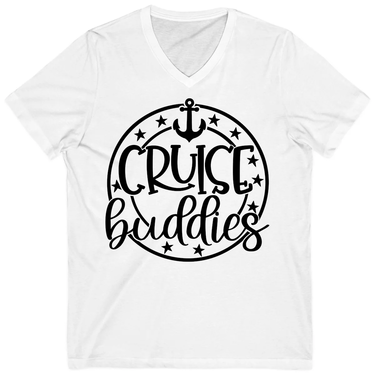 Cruise Buddies Anchor Circle V-Neck in White