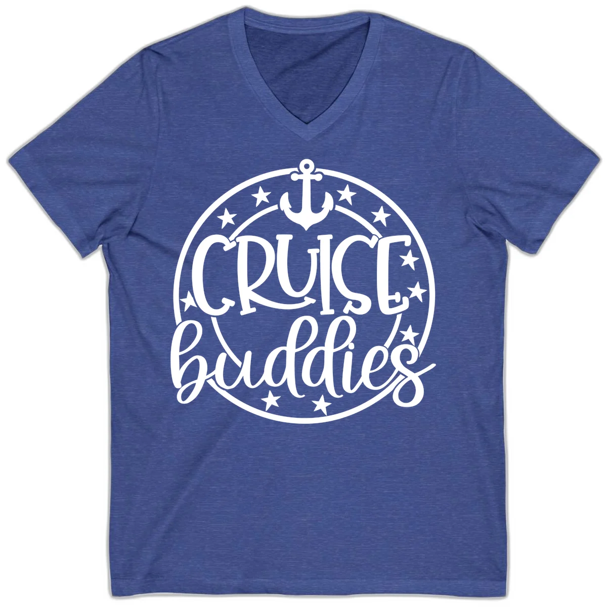 Cruise Buddies Anchor Circle V-Neck in Heather True Royal