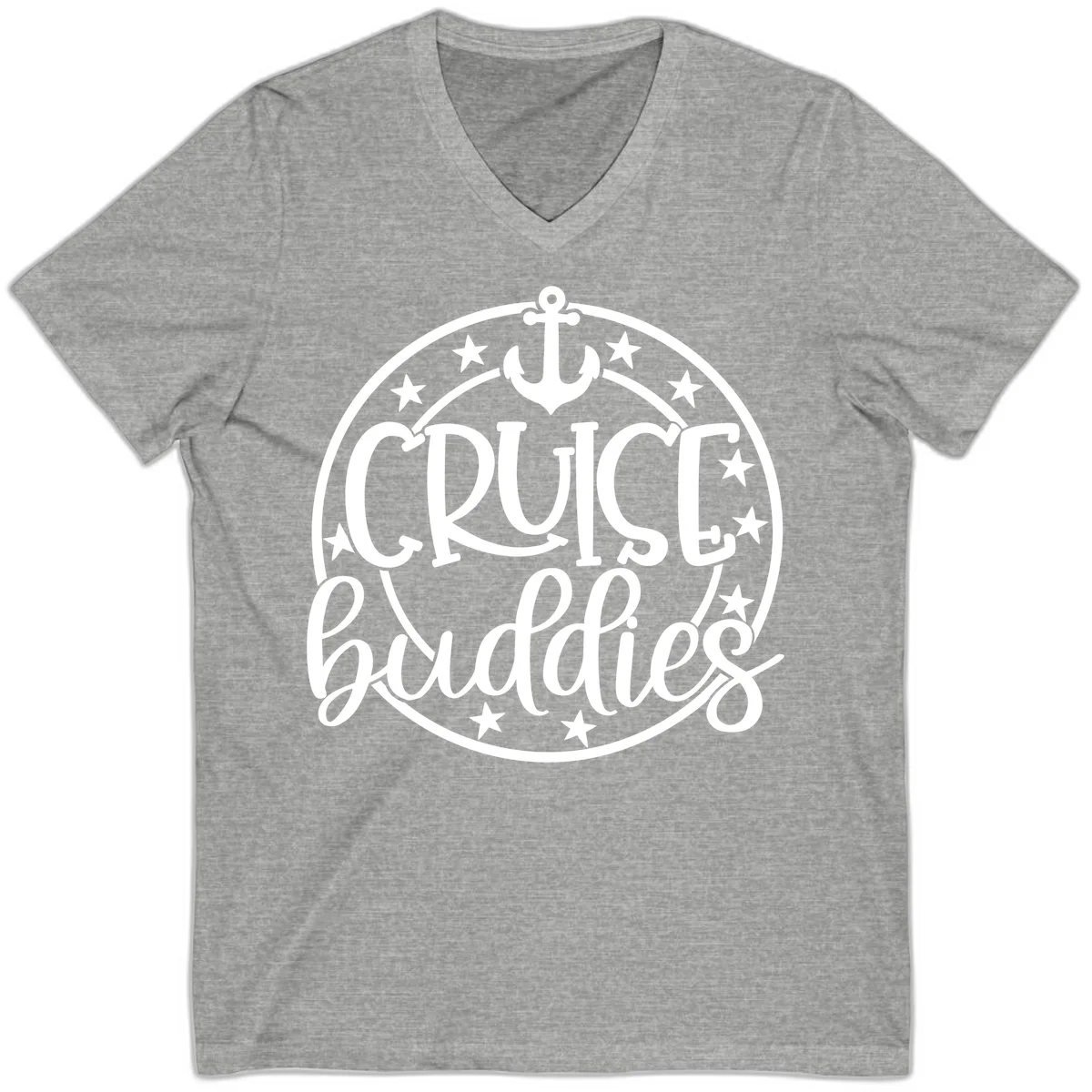 Cruise Buddies Anchor Circle V-Neck in Athletic Heather