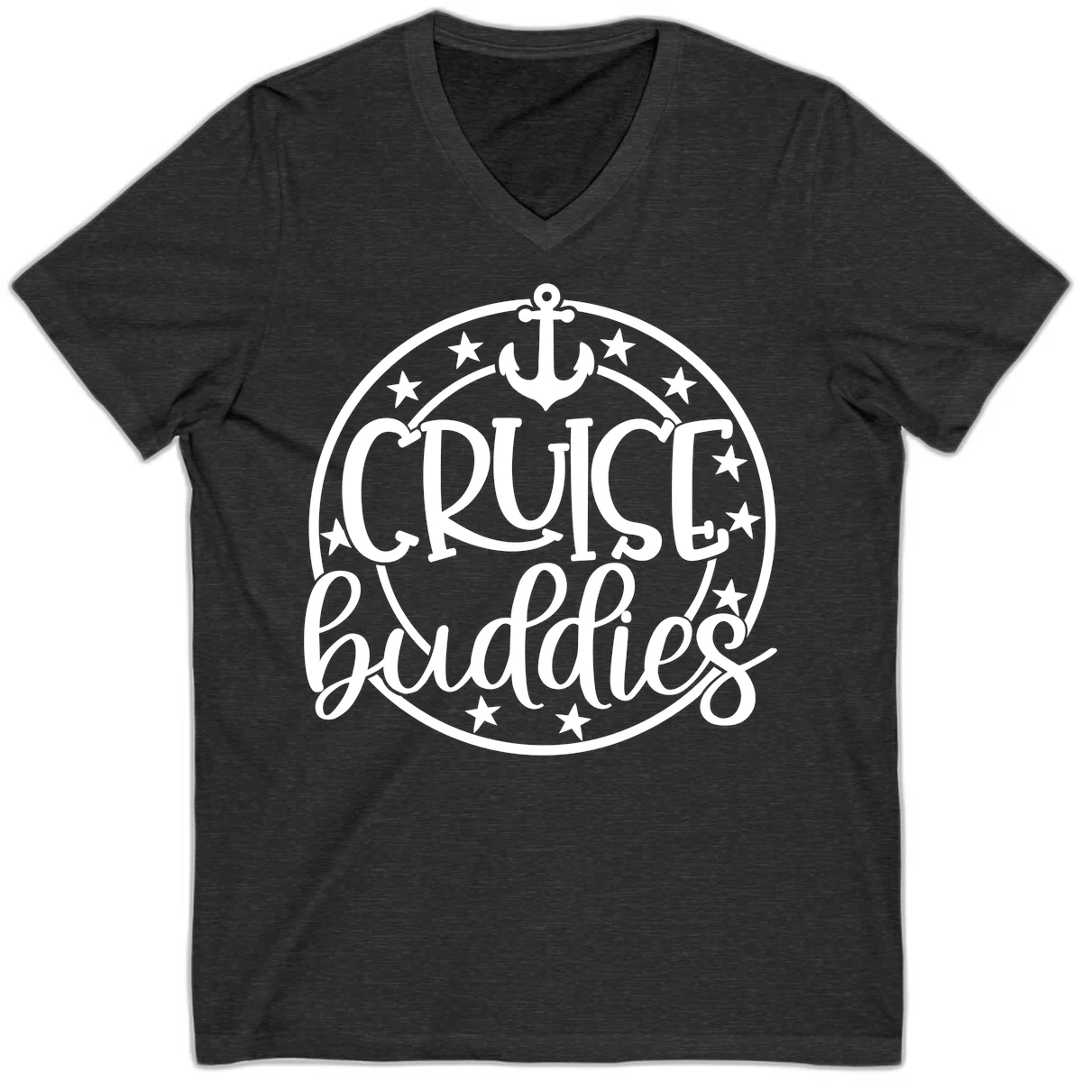 Cruise Buddies Anchor Circle V-Neck in Dark Grey Heather