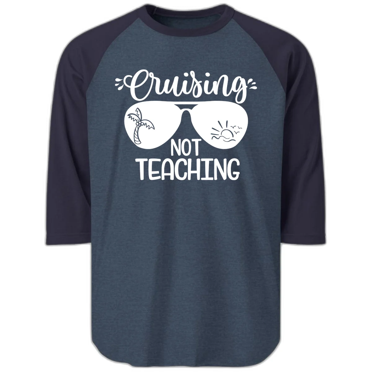Cruising Not Teaching Raglan 3/4 in Heather Denim Navy
