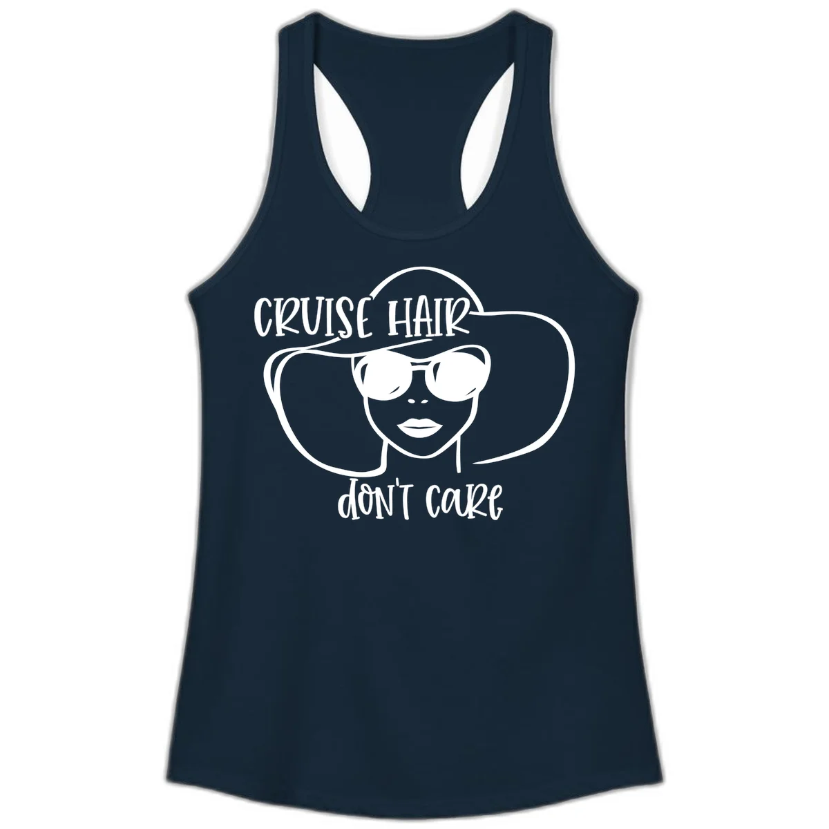 Cruise Hair Don't Care Ladies Tank Top in Solid Midnight Navy