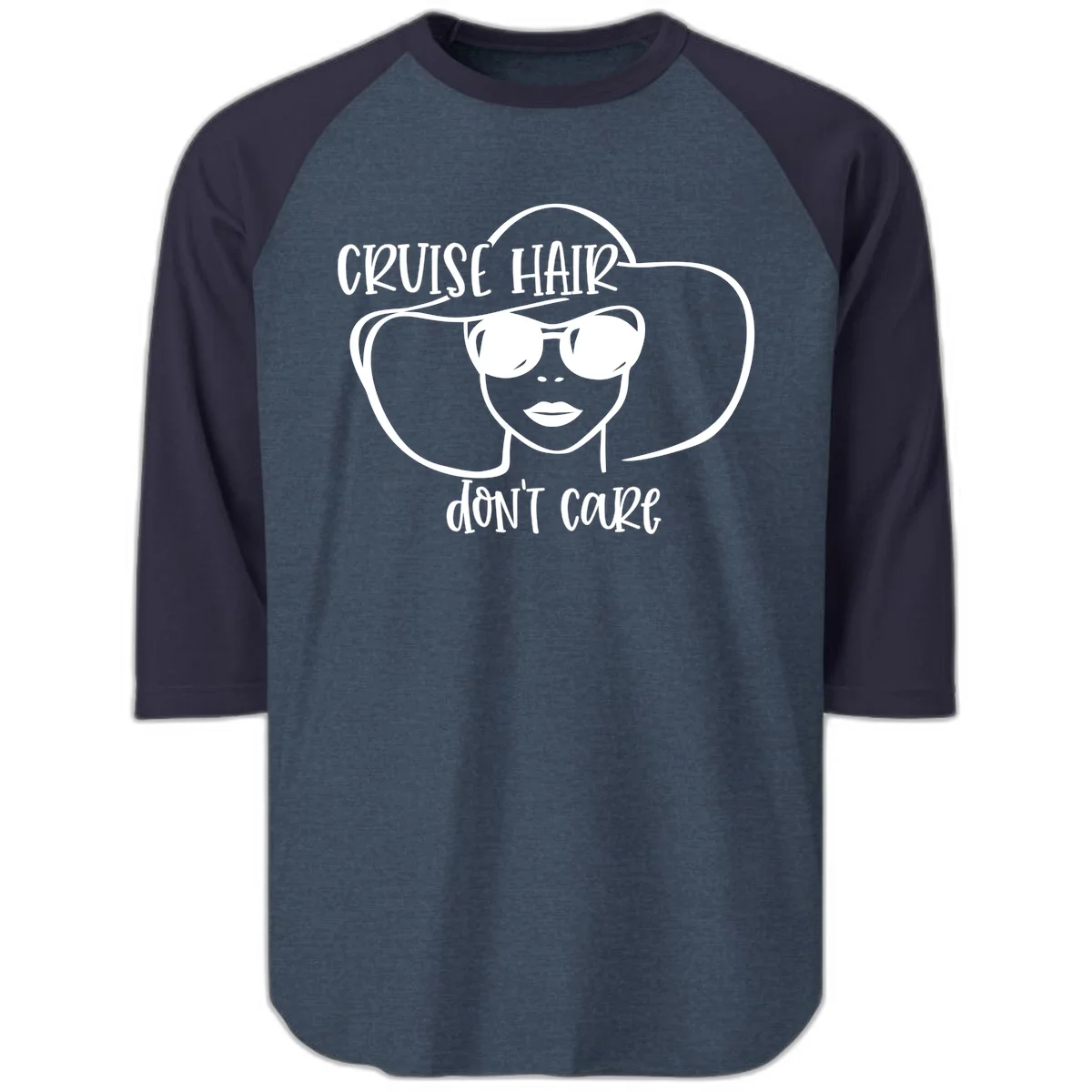 Cruise Hair Don't Care Raglan 3/4 Sleeve Tee in Heather Denim Navy