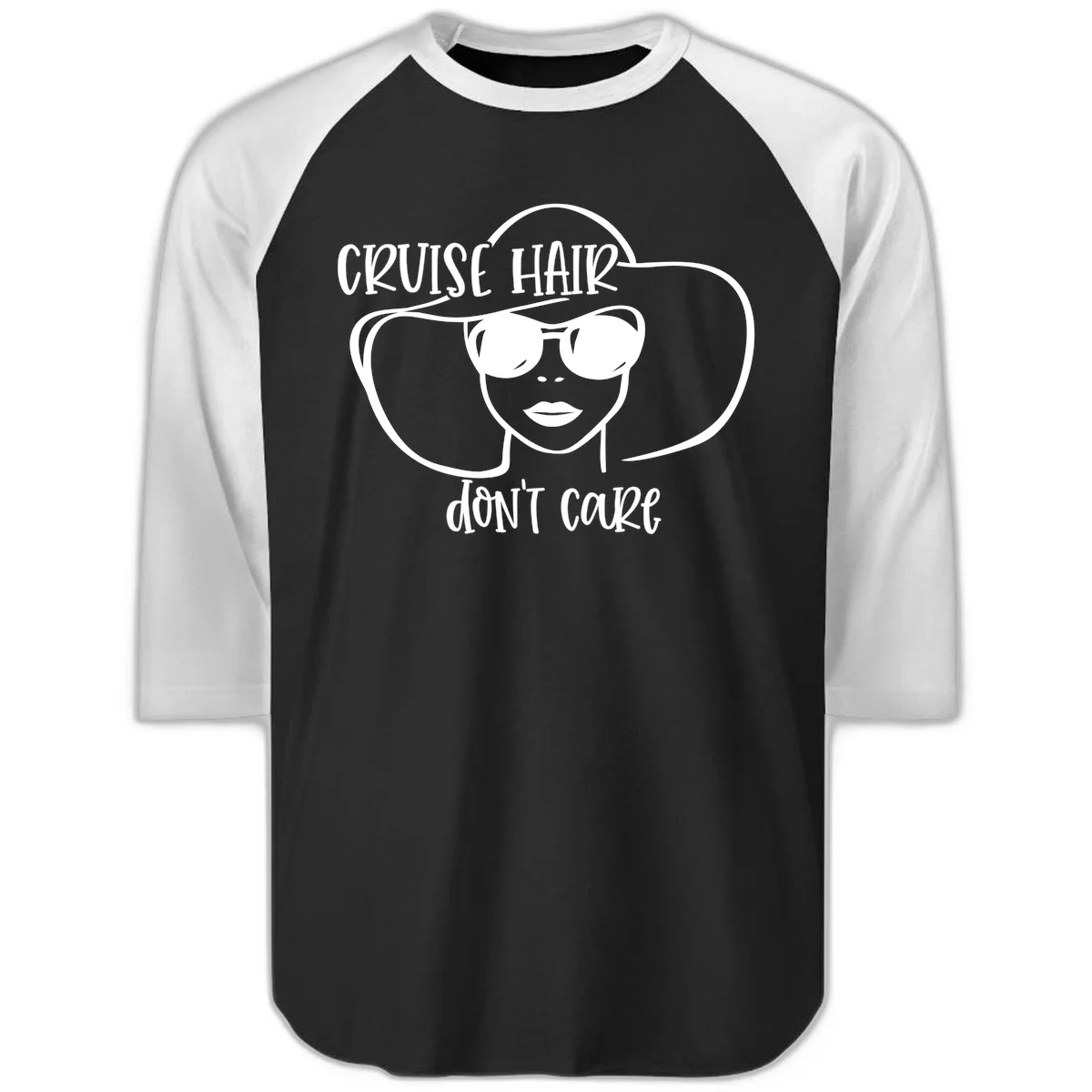 Cruise Hair Don't Care Raglan 3/4 Sleeve Tee in Black White