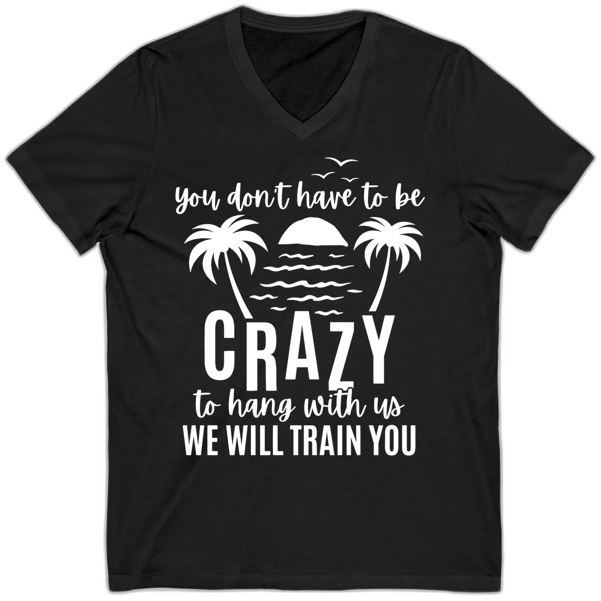 You Don't Have To Be Crazy To Hang With Us V-Neck Tee in Black