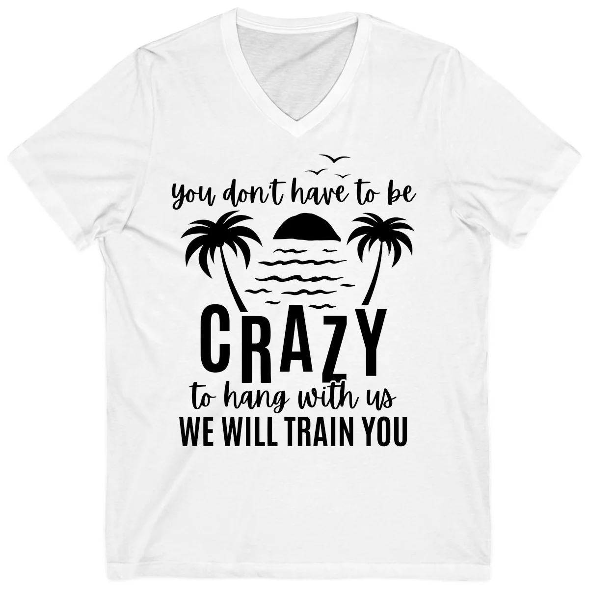 You Don't Have To Be Crazy To Hang With Us V-Neck Tee in White