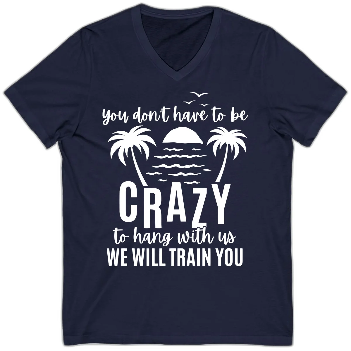 You Don't Have To Be Crazy To Hang With Us V-Neck Tee in Navy