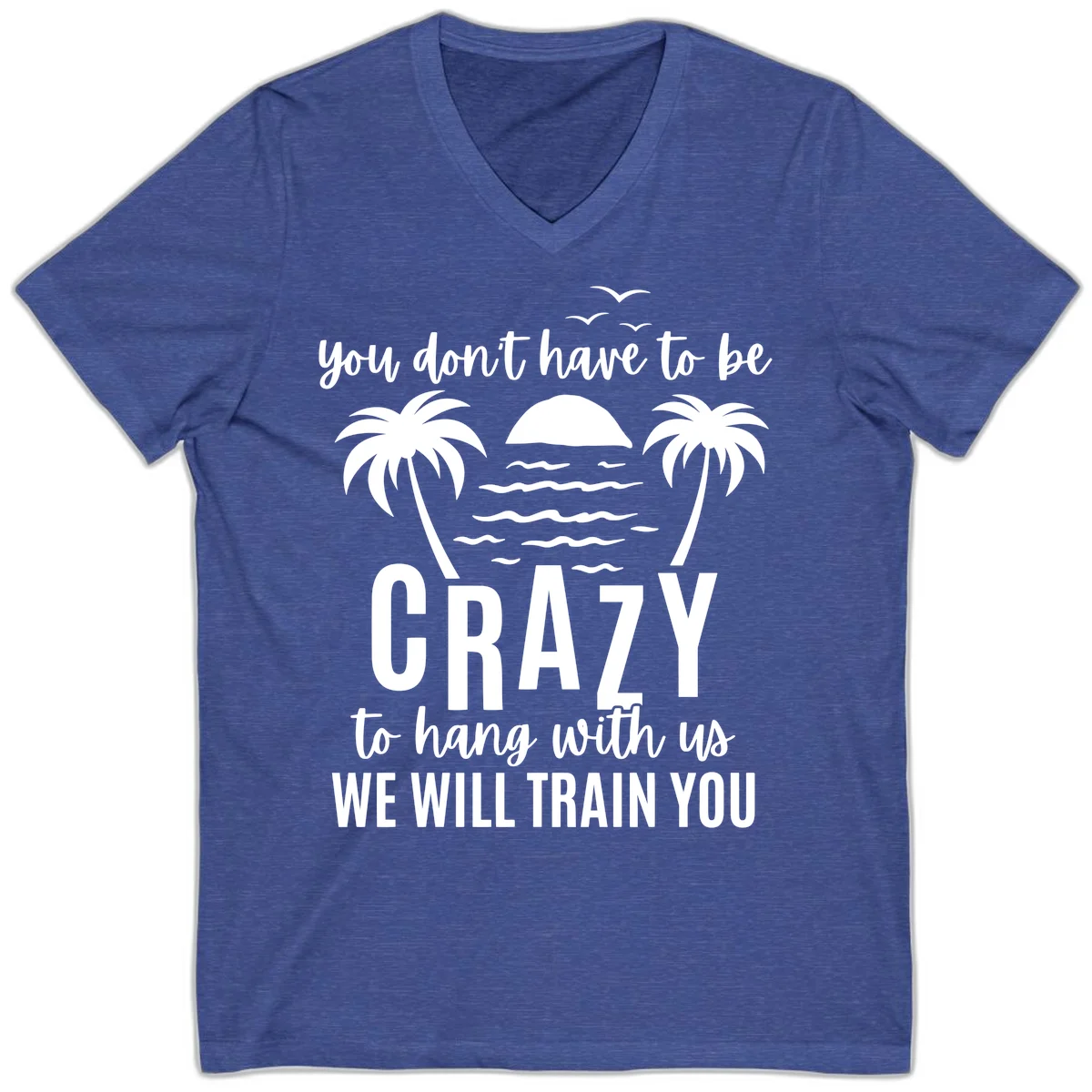 You Don't Have To Be Crazy To Hang With Us V-Neck Tee in Heather True Royal