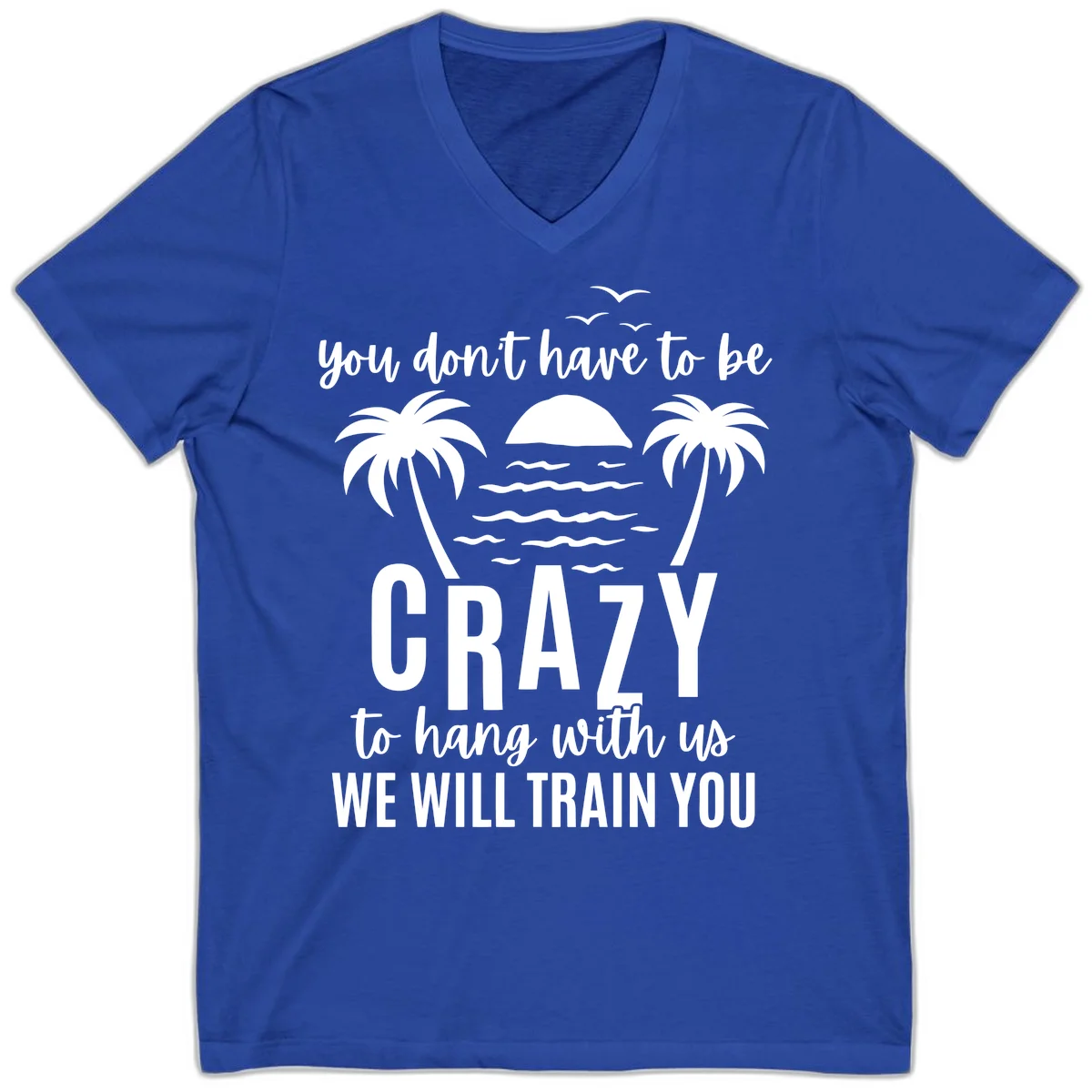 You Don't Have To Be Crazy To Hang With Us V-Neck Tee in True Royal