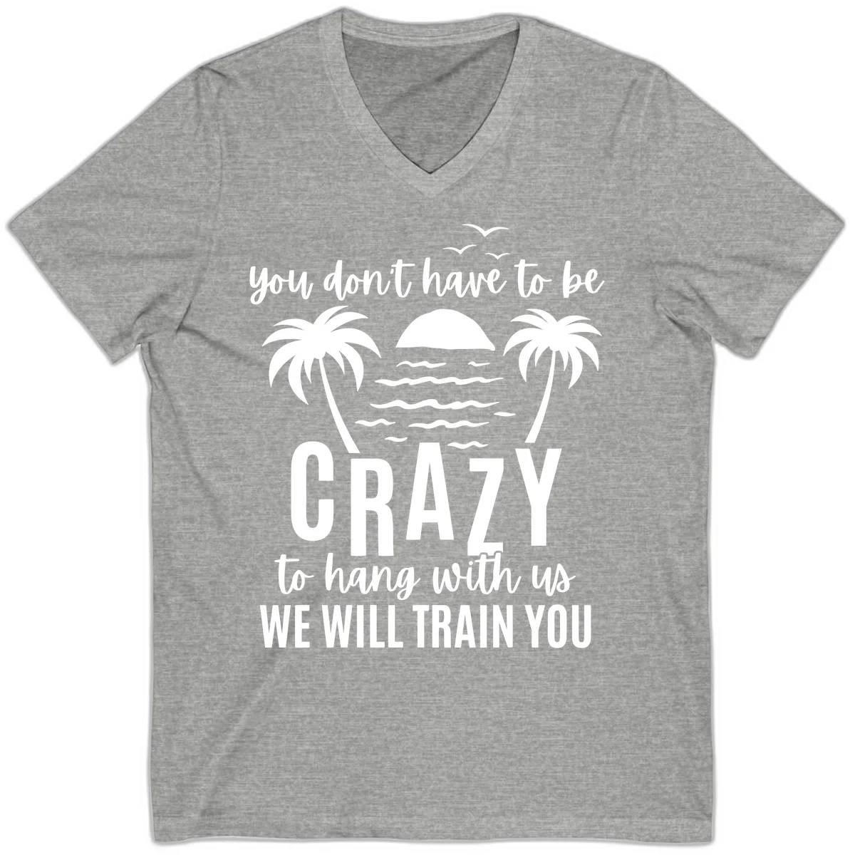 You Don't Have To Be Crazy To Hang With Us V-Neck Tee in Athletic Heather