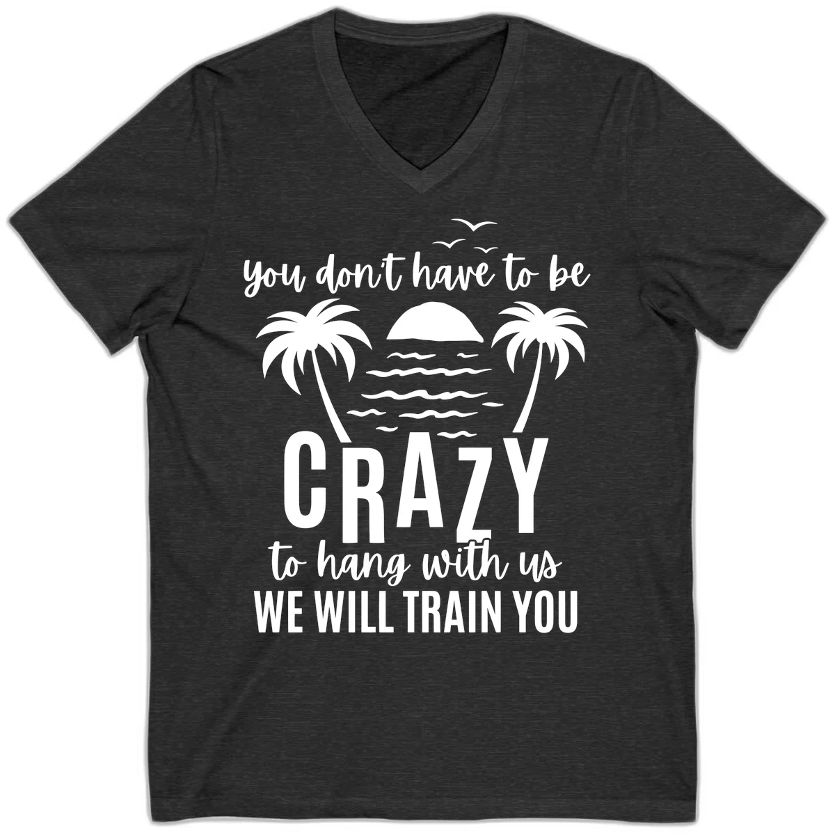 You Don't Have To Be Crazy To Hang With Us V-Neck Tee in Dark Grey Heather