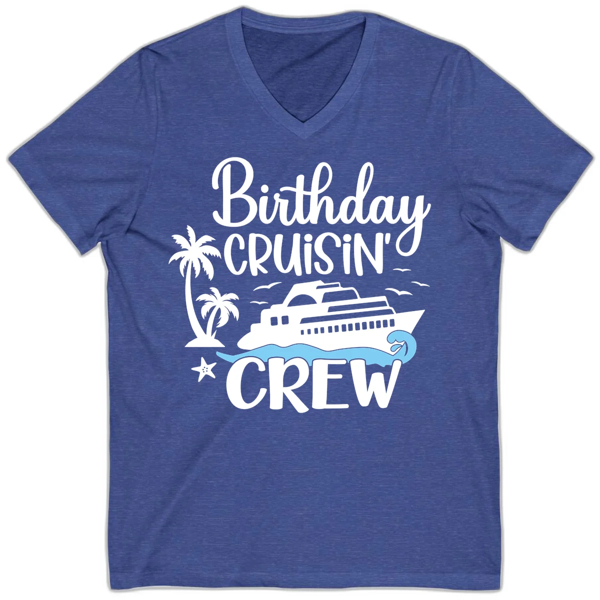 Birthday Cruisin' Crew V-Neck in Heather True Royal