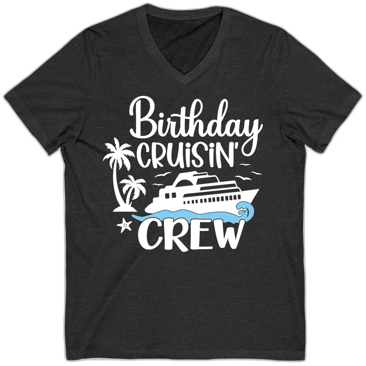 Birthday Cruisin' Crew V-Neck in Dark Grey Heather