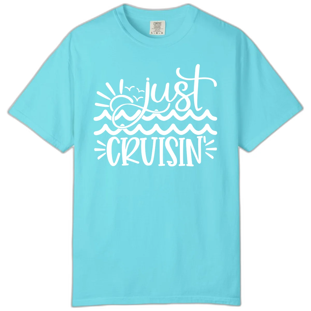 Just Cruisin' Ocean Waves Comfort Color T-Shirt in Lagoon Blue
