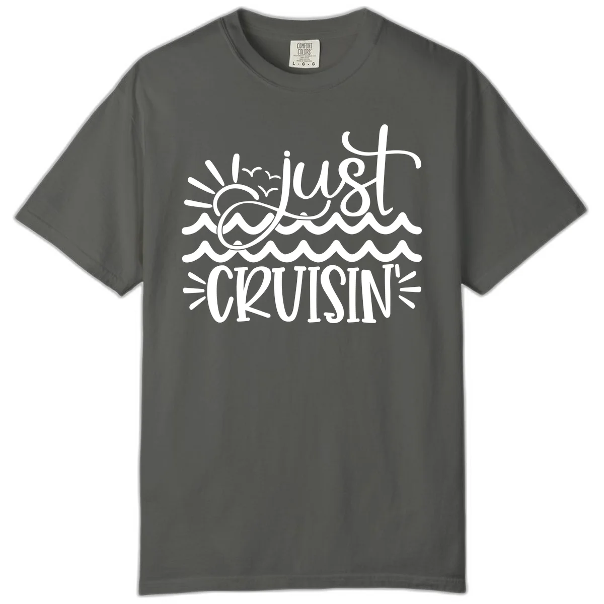 Just Cruisin' Ocean Waves Comfort Color T-Shirt in Pepper