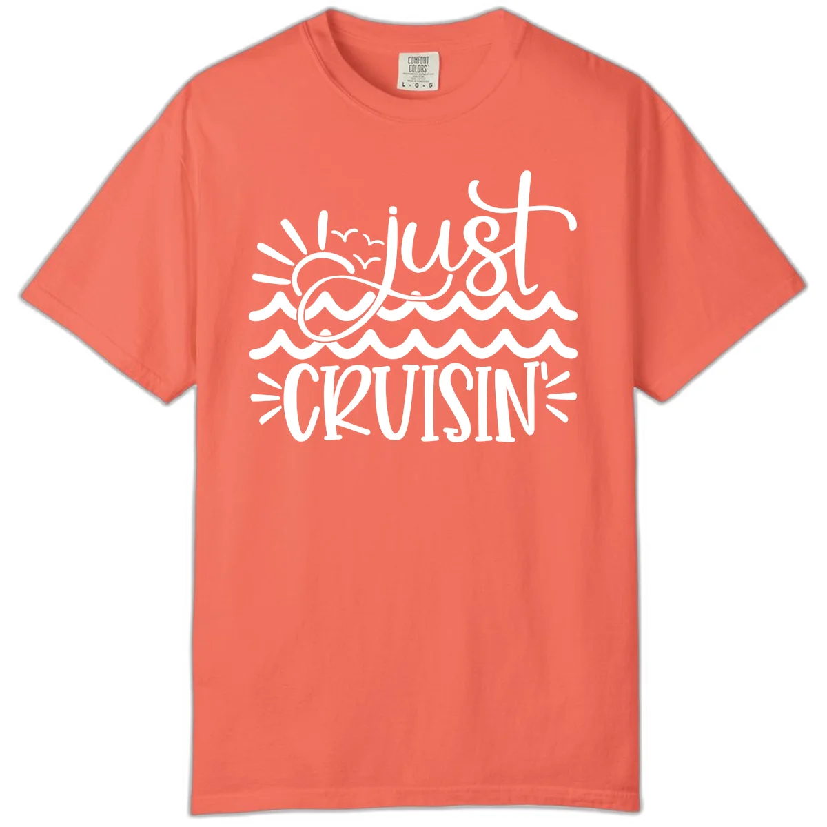Just Cruisin' Ocean Waves Comfort Color T-Shirt in Bright Salmon