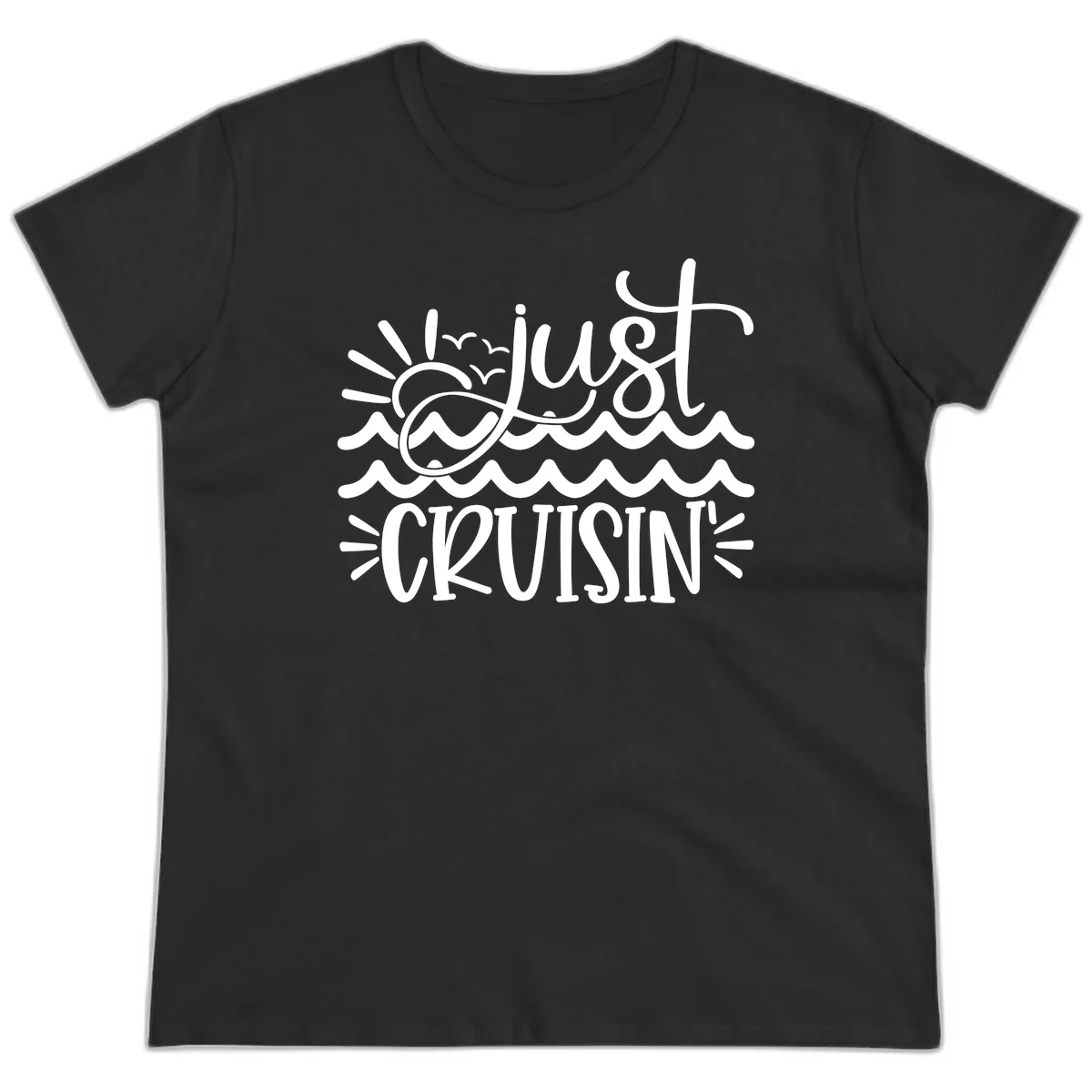 Just Cruisin' Nautical Ocean Waves Ladies Tee in Black