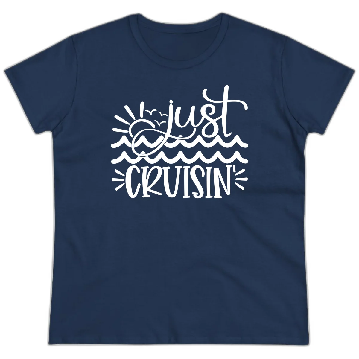 Just Cruisin' Nautical Ocean Waves Ladies Tee in Navy