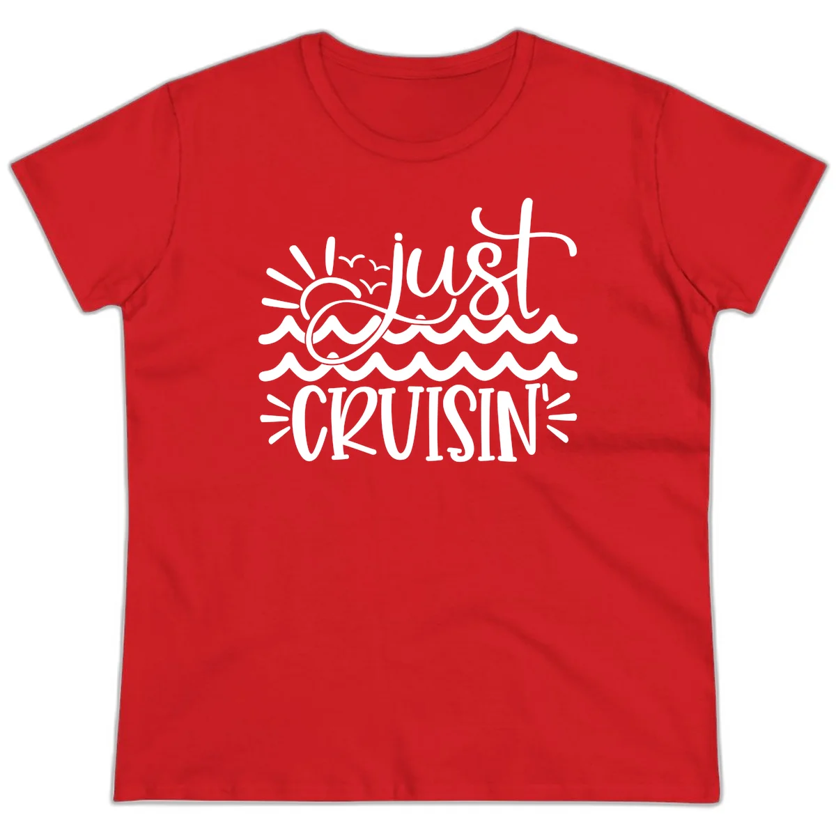 Just Cruisin' Nautical Ocean Waves Ladies Tee in Red