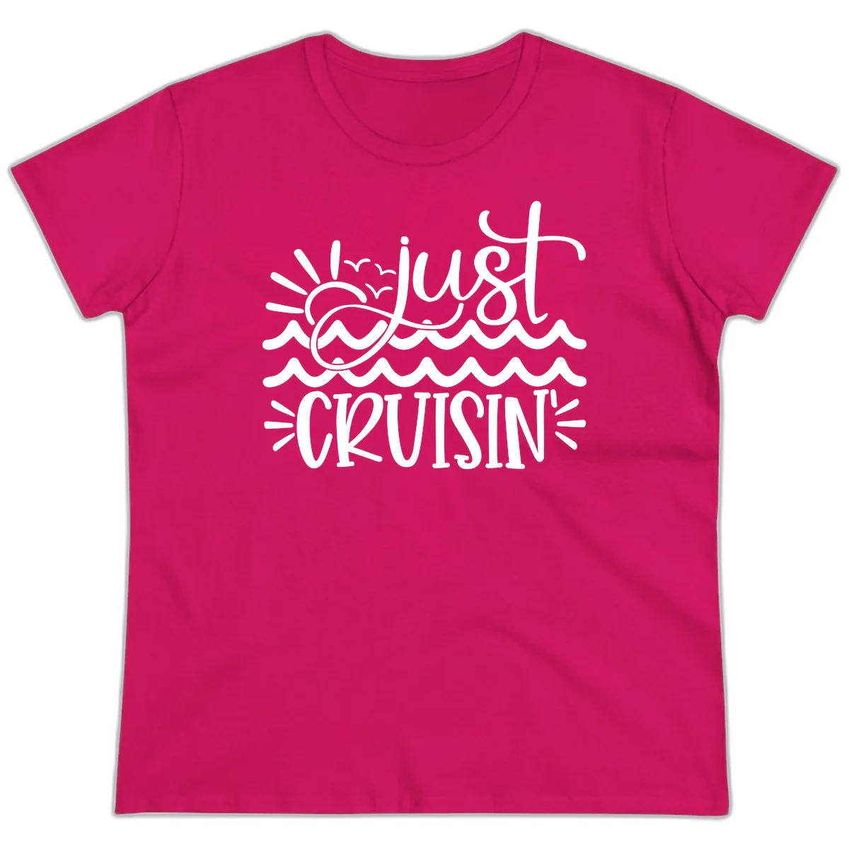Just Cruisin' Nautical Ocean Waves Ladies Tee in Heliconia