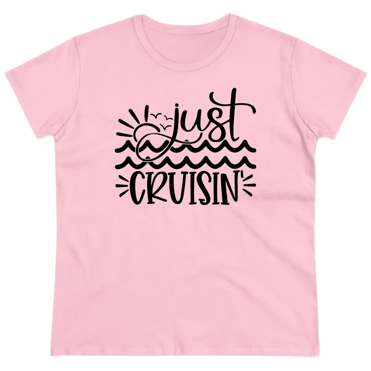 Just Cruisin' Nautical Ocean Waves Ladies Tee in Light Pink