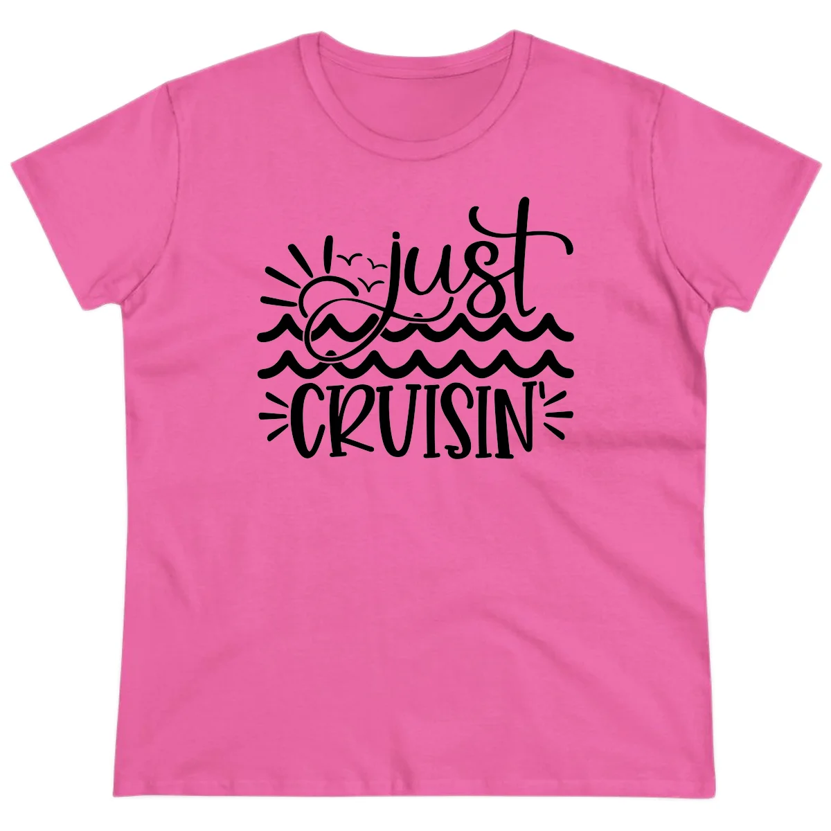Just Cruisin' Nautical Ocean Waves Ladies Tee in Azalea