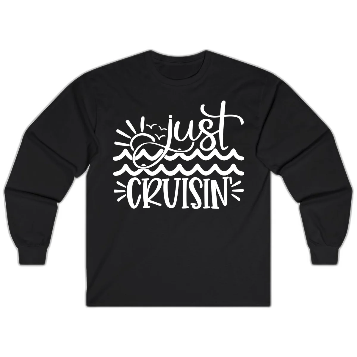 Just Cruisin' Nautical Ocean Waves Long Sleeve Tee in Black