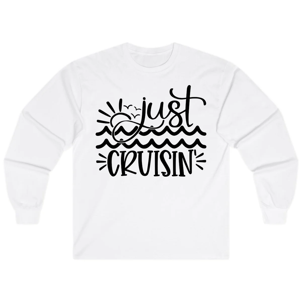 Just Cruisin' Nautical Ocean Waves Long Sleeve Tee in White