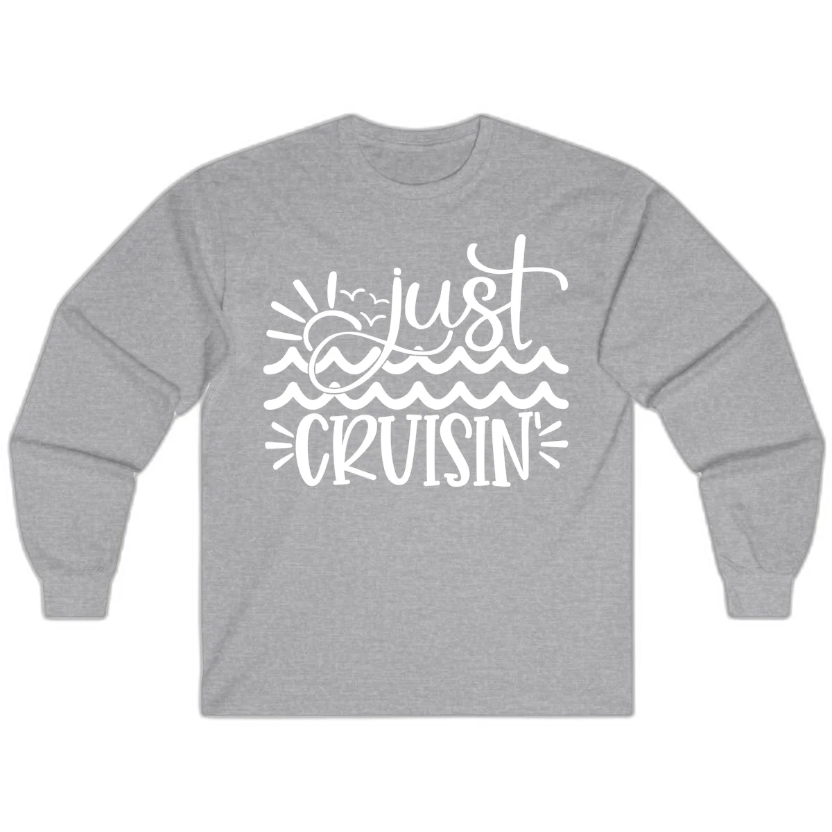 Just Cruisin' Nautical Ocean Waves Long Sleeve Tee in Sport Grey