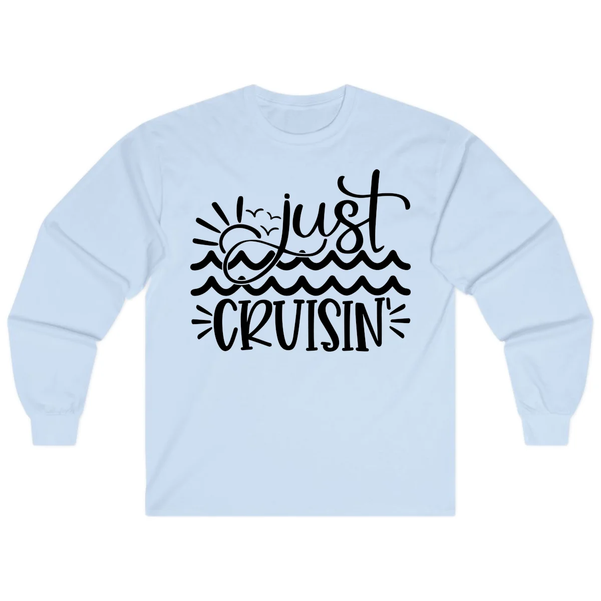 Just Cruisin' Nautical Ocean Waves Long Sleeve Tee in Light Blue