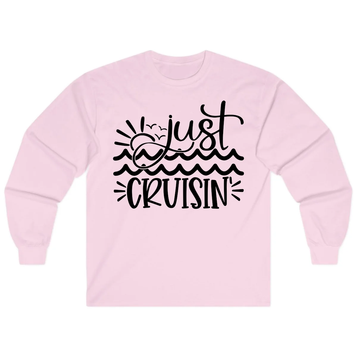 Just Cruisin' Nautical Ocean Waves Long Sleeve Tee in Light Pink