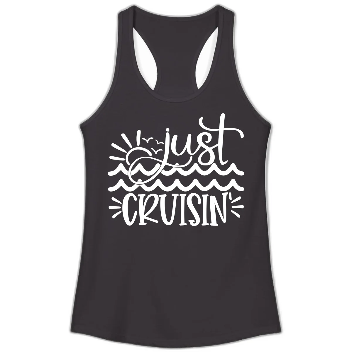 Just Cruisin' Nautical Ocean Waves Ladies Tank Top in Black